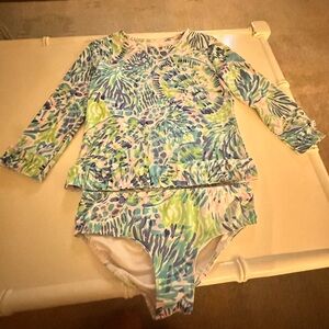 Lilly Pulitzer Blue and Green Rashguard Swim Set